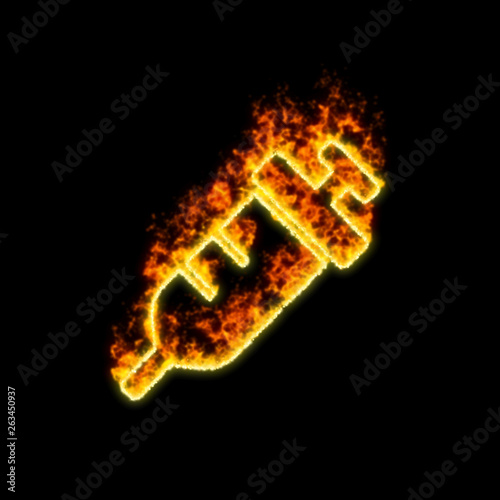 The symbol syringe burns in red fire