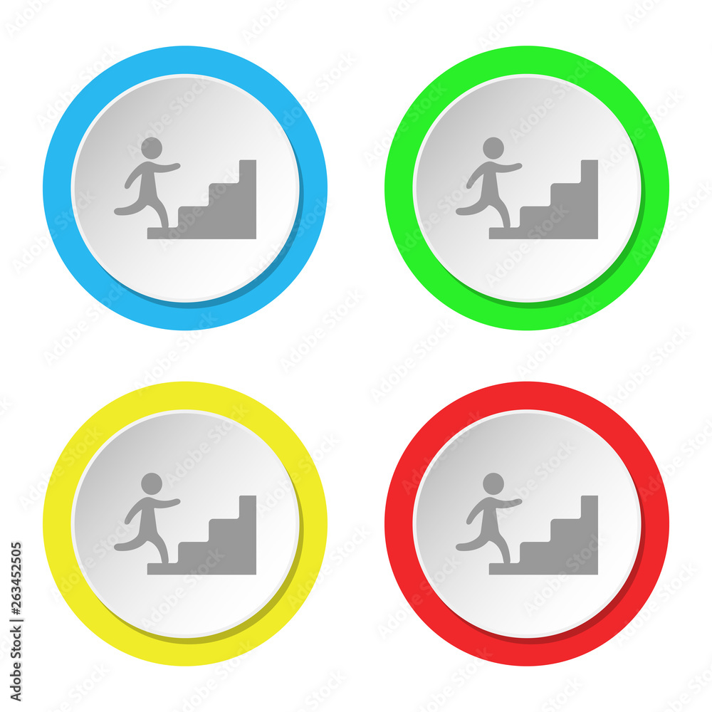Businessman on stairs icon. Set of round colored flat icons. Businessman on stairs icon. Set of round colored flat icons.