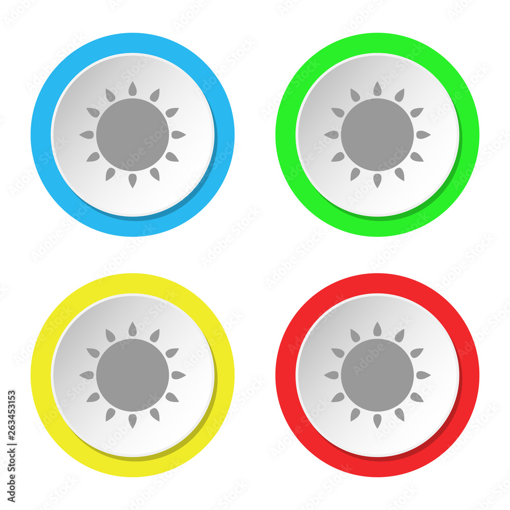 Sun icon. Set of round colored flat icons. Sun icon. Set of round colored flat icons.