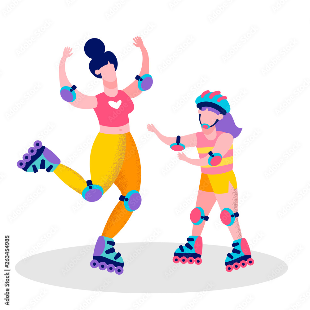 Happy Mother and Daughter on Rollers Skate Banner Happy Mother and Daughter on Rollers Skate Banner