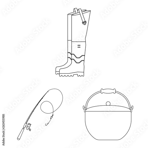 Vector design of fish and fishing symbol. Collection of fish and equipment stock symbol for web.