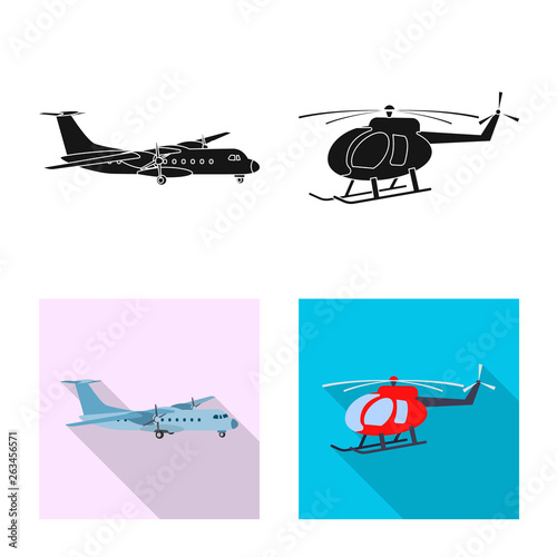 Vector design of plane and transport icon. Set of plane and sky stock vector illustration.