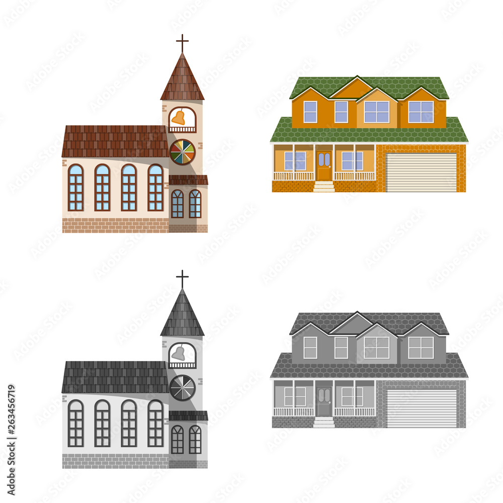 Isolated object of building and front icon. Collection of building and roof vector icon for stock.
