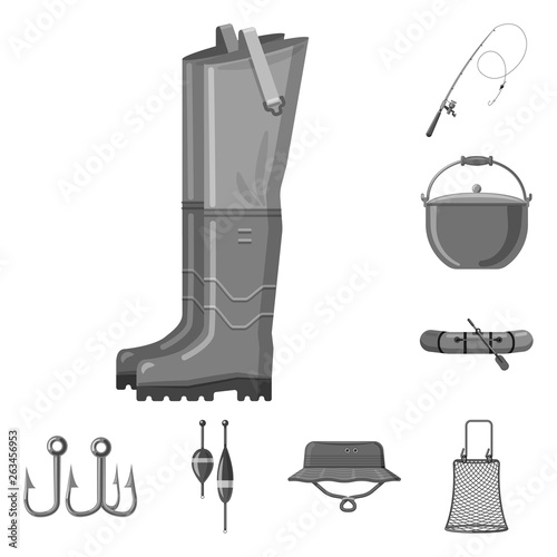 Isolated object of fish and fishing logo. Set of fish and equipment stock symbol for web.