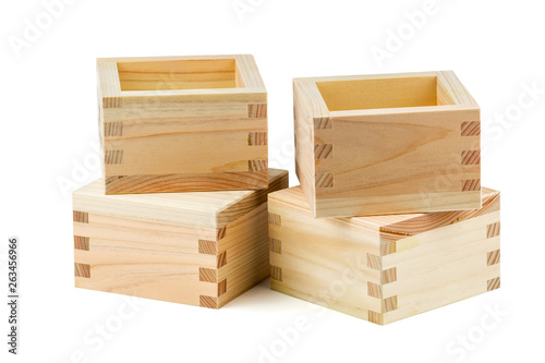 Stack of Wooden cube container box isolated on white background.