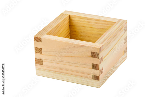 Wooden cube container box isolated on white background with Clipping path inside. (Image Stacking Technique) © visitr