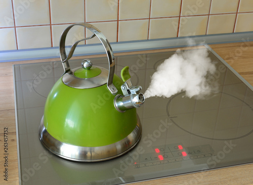 green kettle on electric stove