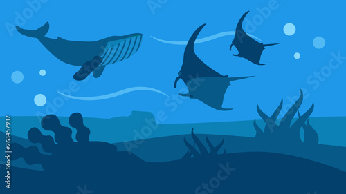 Ocean Wildlife Nature Panoramic Flat Style Banner