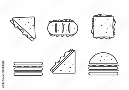 Set of sandwich and burger vector illustration. Sandwich icons with outline style 