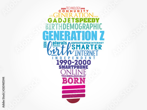 Generation Z light bulb Word Cloud collage, concept background