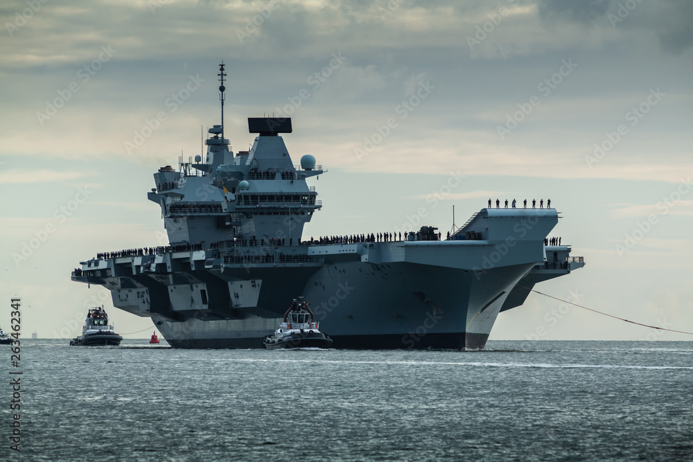 HMS Queen Elizabeth returning to Portsmouth from exercise Westlant18 on December the 10th, 2018