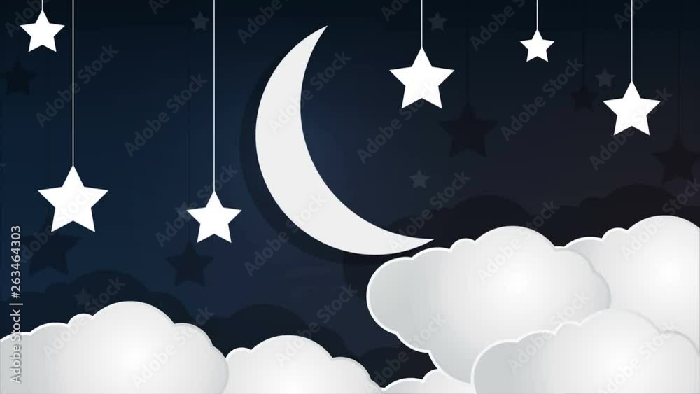 paper crescent cloud and stars in the sky