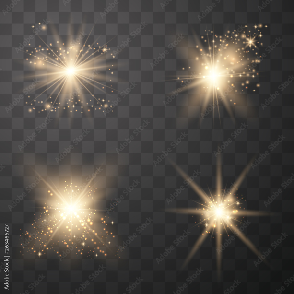 Set of golden glowing lights Set of golden glowing lights