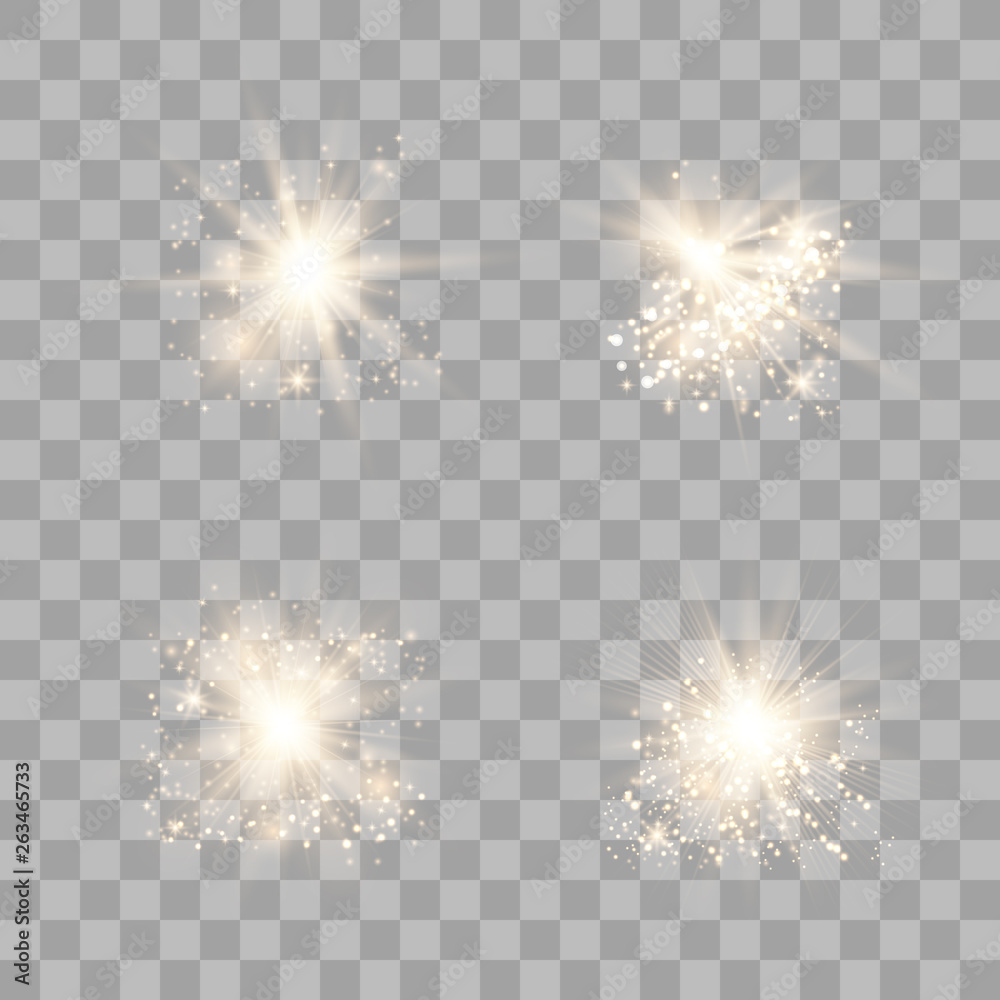 Set of golden glowing lights Set of golden glowing lights