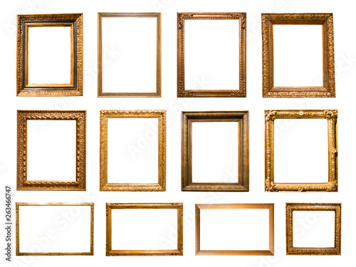 a lot of rectangular golden frame for photo