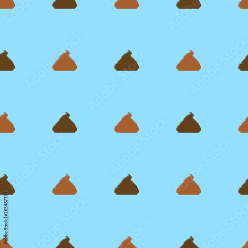 Vector Seamless Pattern of Pixel Shit on Blue Background