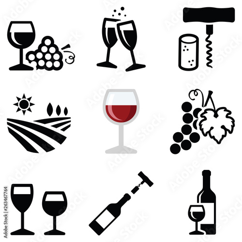 Wine icon collection - vector outline and silhouette
