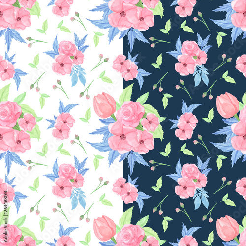 Wallpaper Mural watercolor seamless pattern with pink flowers Torontodigital.ca