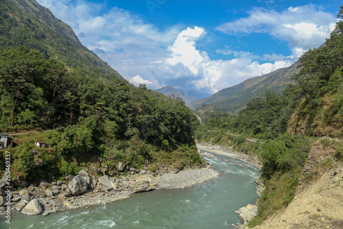 Fototapeta Naklejka Na Ścianę i Meble -  Top view of a riverscape in the Himalayas