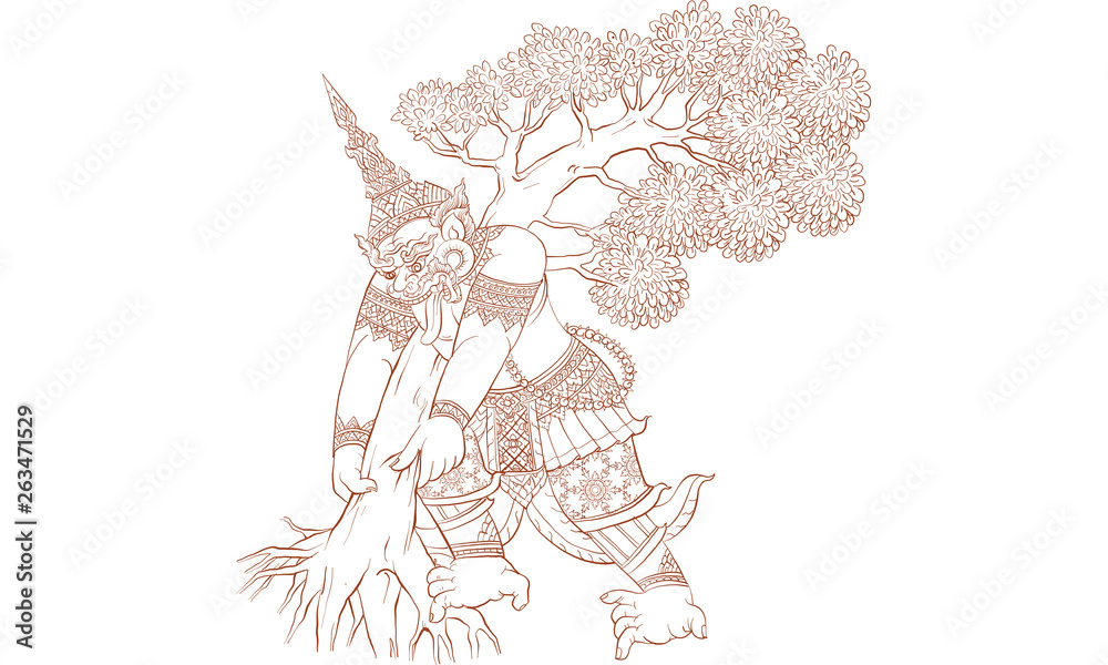 Thai traditional tattoo, Thai traditional painting in temple, vector Thai traditional tattoo, Thai traditional painting in temple, vector