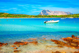View of Cala Brandinchi most famous beach of Sardinia Island, Italy. Famous places and travel destination of Sardinia, Italy. Summer holidays on the white sandy beaches of Sardinia. Beach of Sardinia