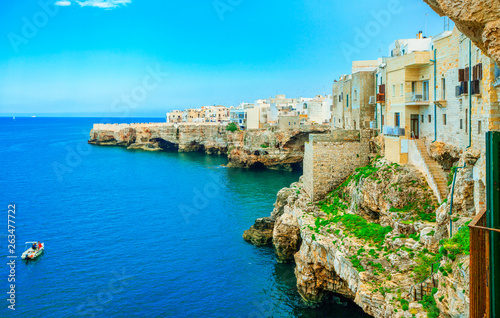 View of the Polignano coast, Bari Province, Puglia, southern Italy.