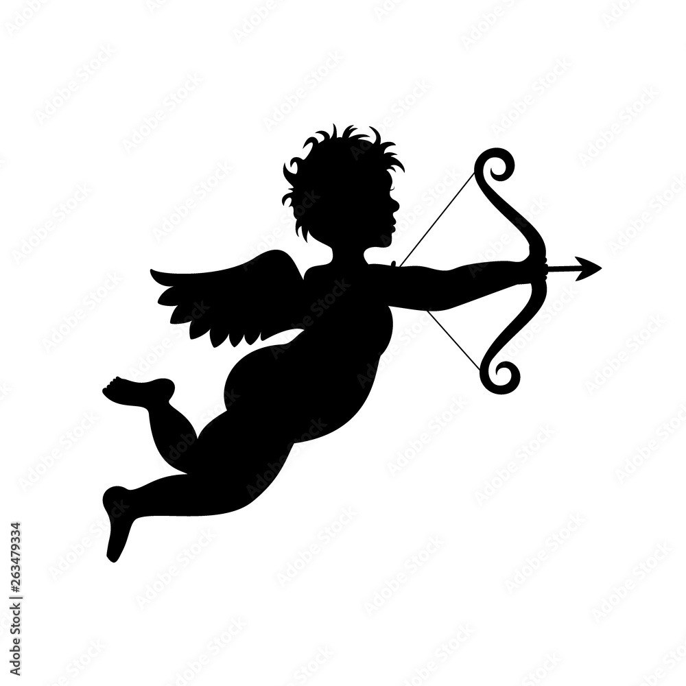 Fototapeta premium Cupid silhouette on white background, vector illustration