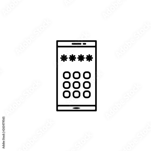 Smartphone touchscreen and keypad color icon. Hand entering smartphone password. Typing message. Isolated vector illustration