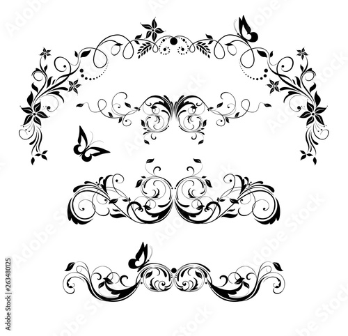 Vintage floral decorative headers and title collection. Black and white
