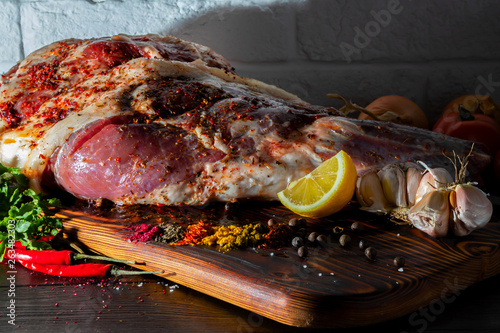 Wallpaper Mural Raw lamb leg with spices ready for cooking Torontodigital.ca