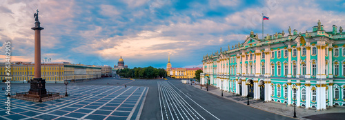 Saint Petersburg. Russia. Panorama of Palace Square. Winter Palace. Hermitage. Alexander Column. Museums of St. Petersburg. Summer St. Petersburg center. Cities of Russia. Travel to Saint Petersburg.