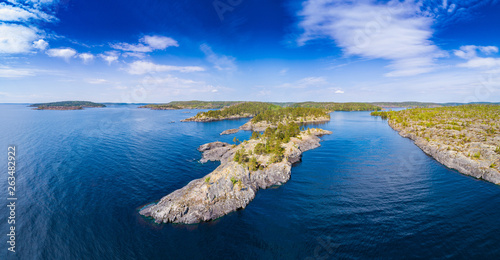 Karelia. Russia. Karelian Islands panoramic view. Ladoga lake. Panorama of Karelia. Islands in Lake Ladoga. Travel to Russia. Republic of Karelia.