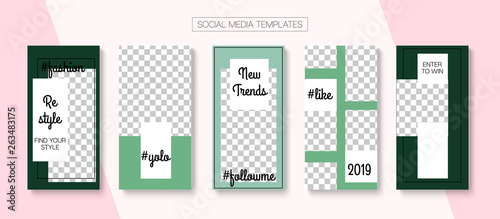 Editable Stories Minimal Vector Layout. Social Media Like and Share, Trends, Sale -50 Photo Frames Kit. Sale Insta Stories Layout