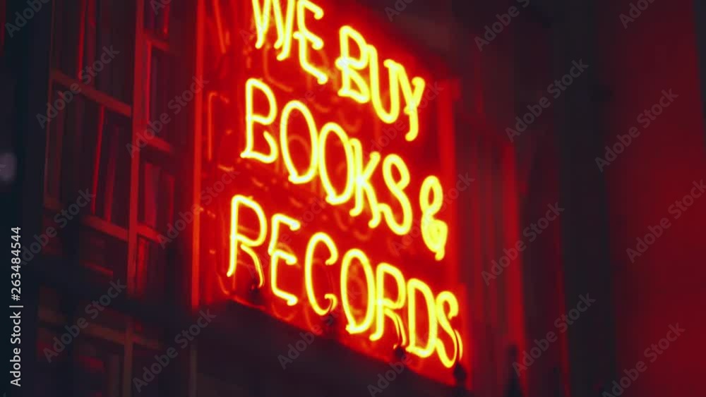 Signboard of bookstore in the night city Signboard of bookstore in the night city