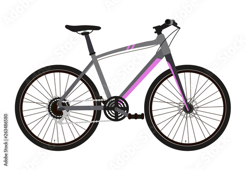 Vector illustration of a mountain or cross bike in a flat style isolated on a white background. Well detailed.