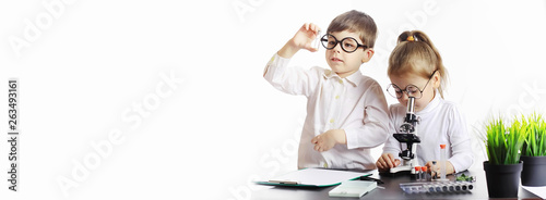 Fotografie Young scientists chemists. Doctor, laboratory assistant.