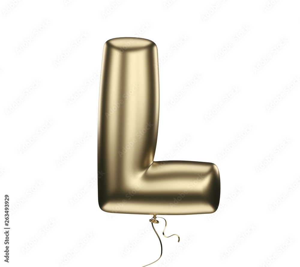 Gold material textured letter L. Made of an inflatable balloon on a white background. Isolated, 3d rendering Gold material textured letter L. Made of an inflatable balloon on a white background. Isolated, 3d rendering