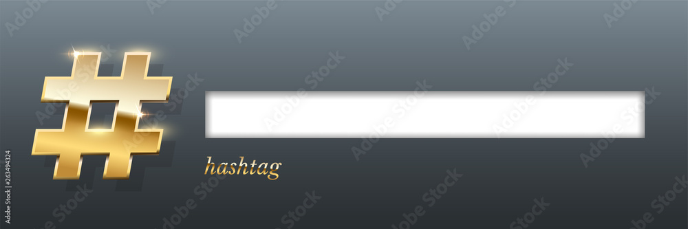 Obraz premium Hashtag golden realistic 3D vector illustration on grey background