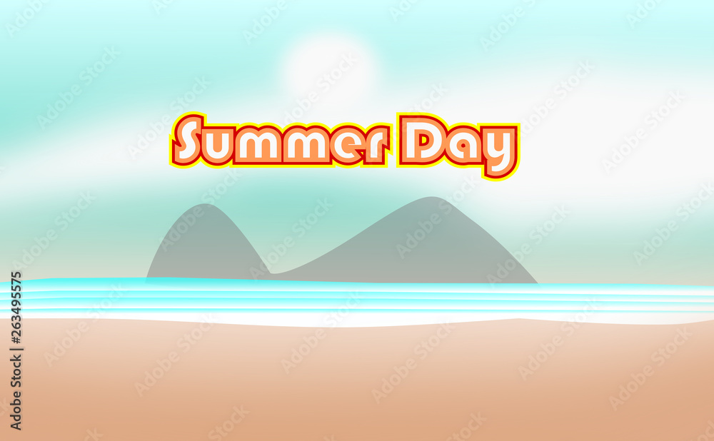 Obraz premium Summer day sea beach island and The sun. water seascape wave. illustration and Vector design.