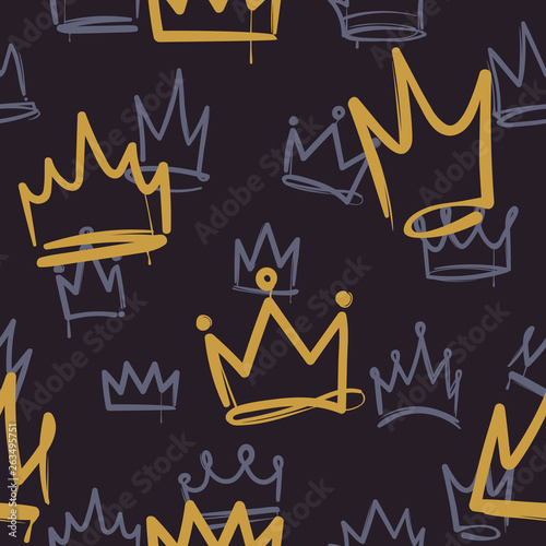 Sketch crown pattern. Seamless print texture girl princess crowns luxury royal corona wallpaper interior doodle vector background