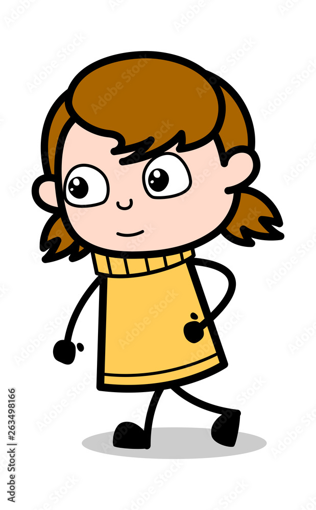 Walking in Hurry - Retro Cartoon Girl Teen Vector Illustration Walking in Hurry - Retro Cartoon Girl Teen Vector Illustration