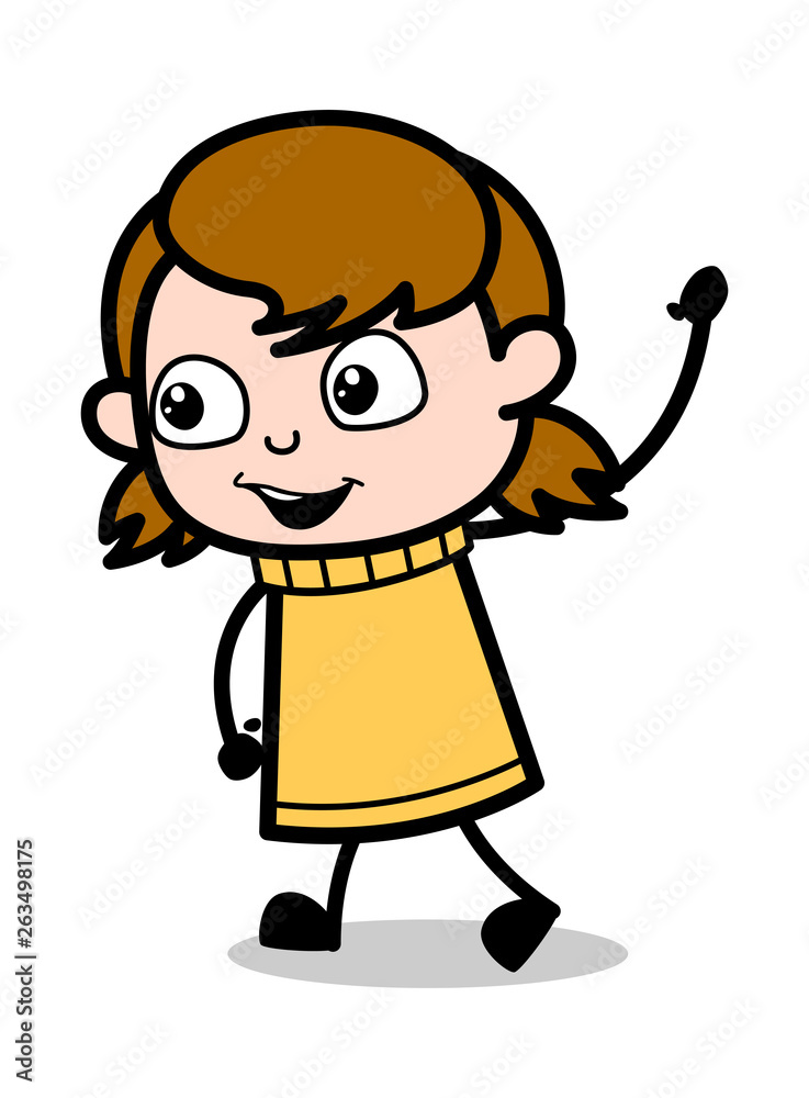 Hello Gesture - Retro Cartoon Girl Teen Vector Illustration Hello Gesture - Retro Cartoon Girl Teen Vector Illustration