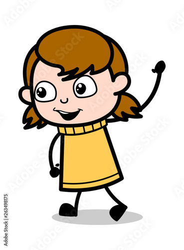 Hello Gesture - Retro Cartoon Girl Teen Vector Illustration