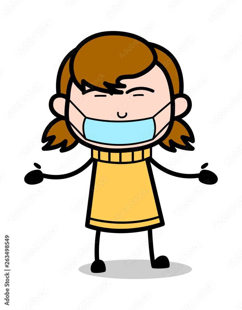 Pollution Mask On Face - Retro Cartoon Girl Teen Vector Illustration