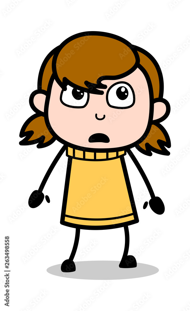 Worried Face - Retro Cartoon Girl Teen Vector Illustration