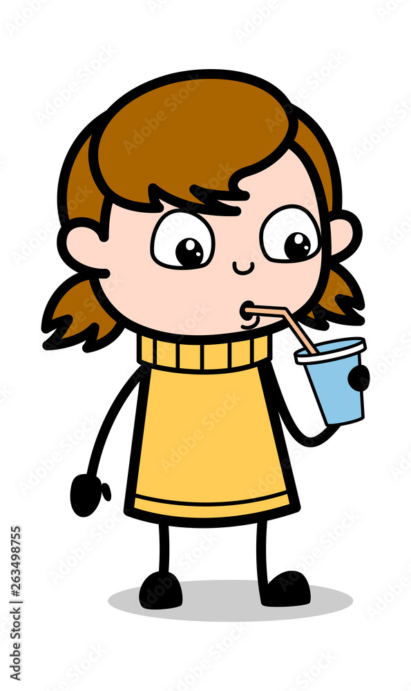Refreshment- Retro Cartoon Girl Teen Vector Illustration Refreshment- Retro Cartoon Girl Teen Vector Illustration