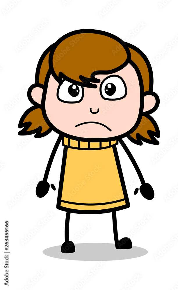 Worried Face - Retro Cartoon Girl Teen Vector Illustration