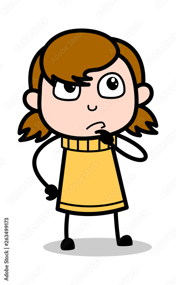 Planning - Retro Cartoon Girl Teen Vector Illustration