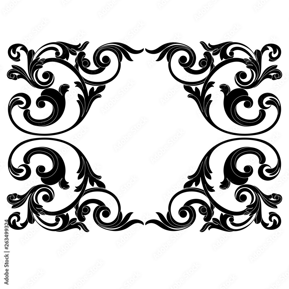 Vintage border frame engraving with retro ornament pattern in antique baroque style decorative design. Vector