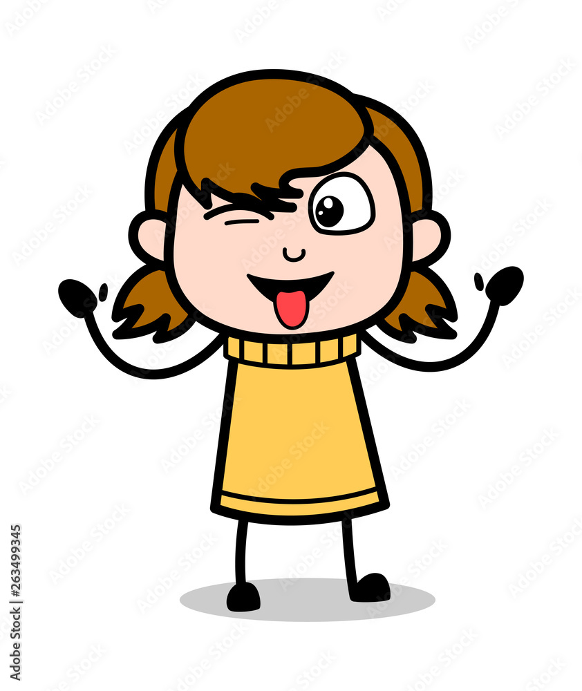 Teasing with Winking Eye - Retro Cartoon Girl Teen Vector Illustration Teasing with Winking Eye - Retro Cartoon Girl Teen Vector Illustration